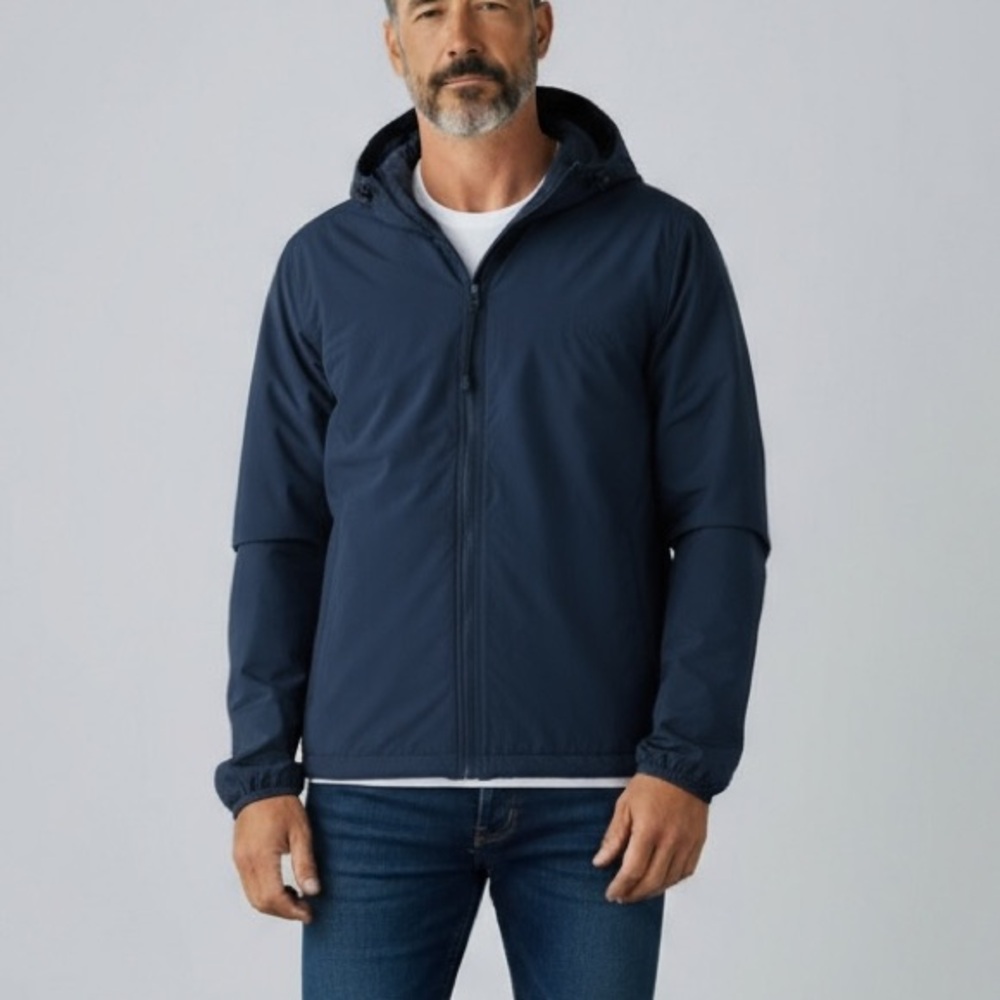 LL Bean Men's Hooded Jacket Nylon Insulated Lined Windbreaker Navy Blue Large